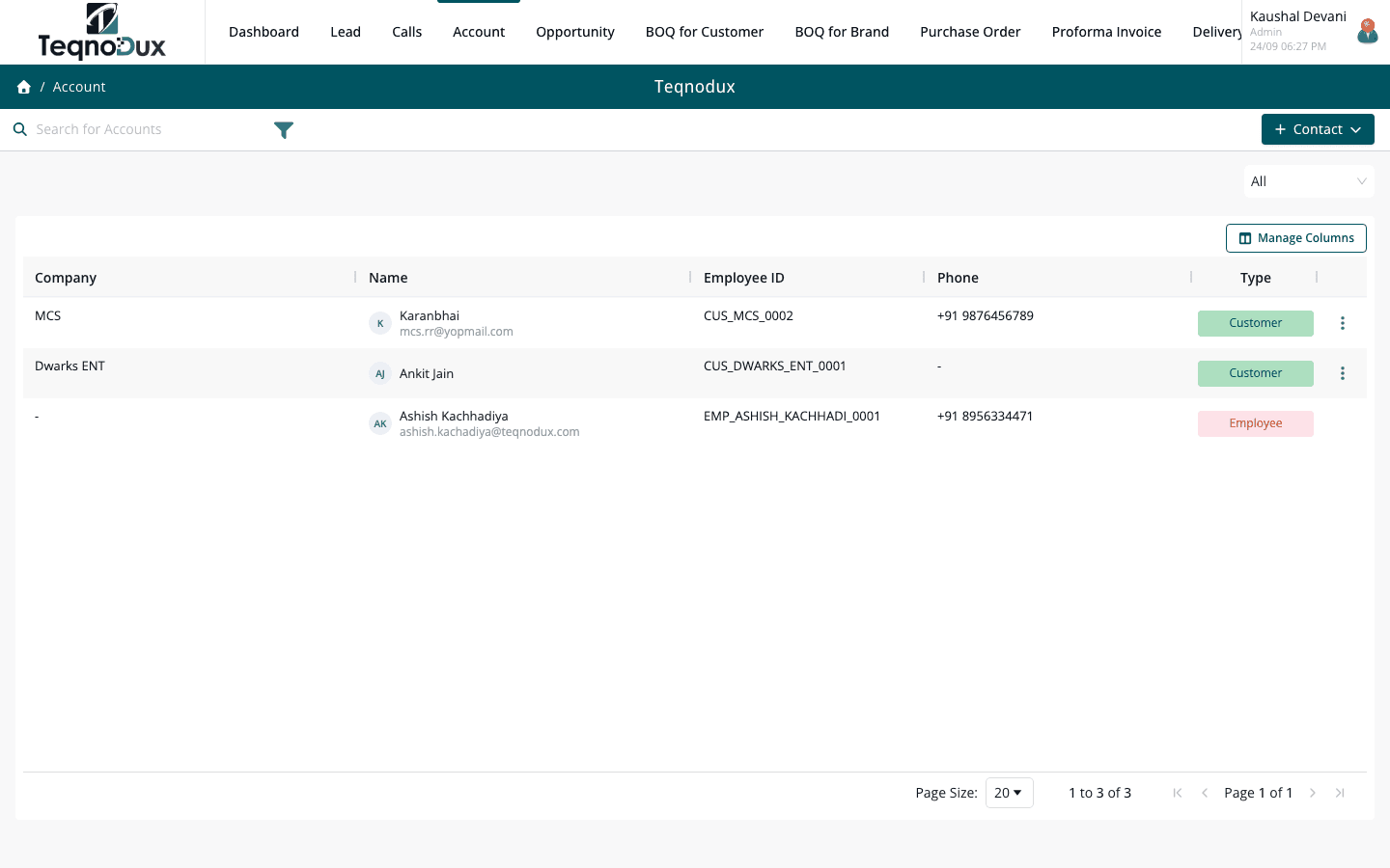 Accounts / Directory list view
